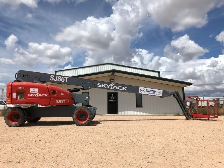 Boom lift in a customer rental yard